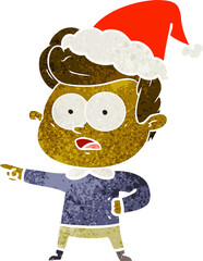 hand drawn retro cartoon of a staring man wearing santa hat