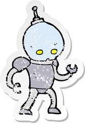 retro distressed sticker of a cartoon alien robot