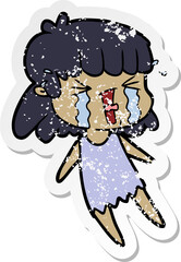 distressed sticker of a cartoon woman in tears