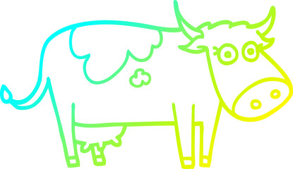 cold gradient line drawing of a cartoon farm cow