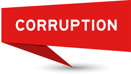 Red color speech banner with word corruption on white background