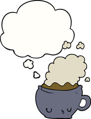 cute cartoon coffee cup with thought bubble