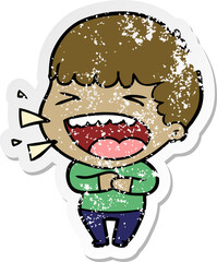 distressed sticker of a cartoon laughing man