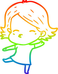 rainbow gradient line drawing of a cartoon woman dancing
