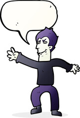 cartoon vampire man with speech bubble