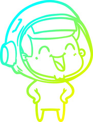 cold gradient line drawing of a happy cartoon astronaut