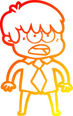 warm gradient line drawing of a worried cartoon boy