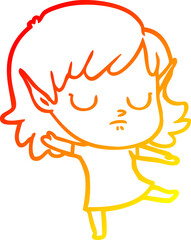 warm gradient line drawing of a cartoon elf girl