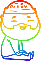 rainbow gradient line drawing of a cartoon happy bearded man
