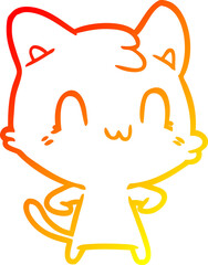 warm gradient line drawing of a cartoon happy cat