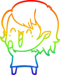 rainbow gradient line drawing of a cute cartoon happy vampire girl