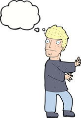 cartoon nervous man with thought bubble