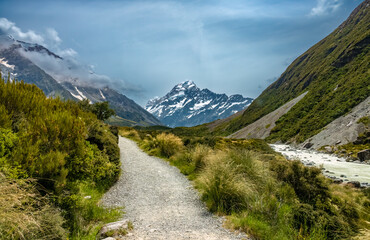 Aoraki, Mount Cook National Park in the South Island of New Zealand. Aoraki / Mount Cook, New Zealand's highest mountain, and the eponymous village lie within the park.