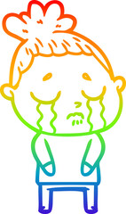 rainbow gradient line drawing of a cartoon crying woman
