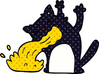 cartoon doodle cat being sick