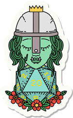 sticker of a orc fighter character with natural twenty dice roll