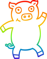 rainbow gradient line drawing of a cartoon dancing pig