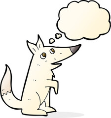 cartoon wolf cub with thought bubble