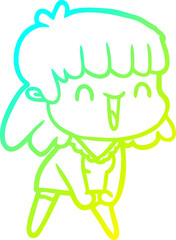 cold gradient line drawing of a cartoon woman