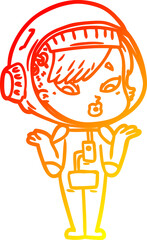 warm gradient line drawing of a cartoon astronaut woman