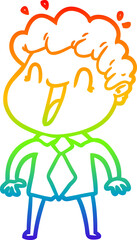 rainbow gradient line drawing of a cartoon happy man