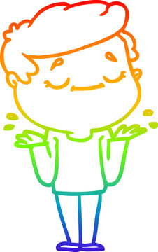 recommend clip art: rainbow gradient line drawing of a cartoon peaceful man shrugging