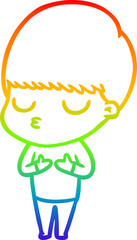 rainbow gradient line drawing of a cartoon calm boy