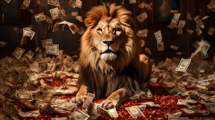lion in a room with a lot of money, income tax, inspection, generated by ai