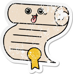 distressed sticker of a cute cartoon contract