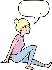 cartoon woman sitting with speech bubble