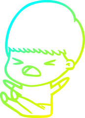 cold gradient line drawing of a cartoon stressed man