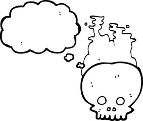 freehand drawn thought bubble cartoon steaming skull