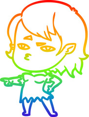 rainbow gradient line drawing of a cartoon vampire girl