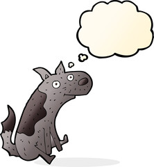 cartoon sitting dog with thought bubble