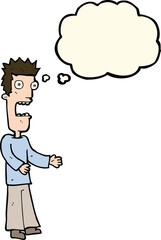 cartoon man freaking out with thought bubble