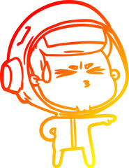 warm gradient line drawing of a cartoon stressed astronaut