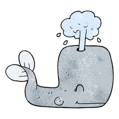 freehand textured cartoon whale spouting water