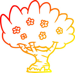 warm gradient line drawing of a Cartoon tree