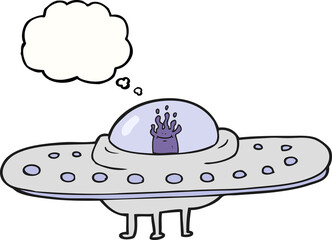 freehand drawn thought bubble cartoon flying saucer