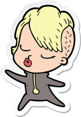 sticker of a cartoon pretty hipster girl