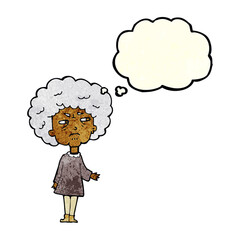 cartoon old lady with thought bubble