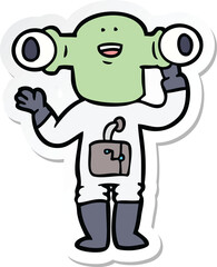 sticker of a friendly cartoon alien waving