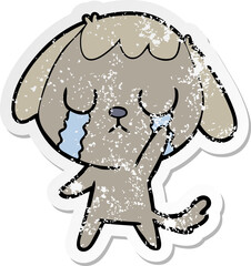 distressed sticker of a cute cartoon dog crying