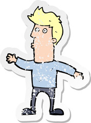 retro distressed sticker of a cartoon surprised man