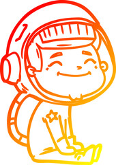 warm gradient line drawing of a happy cartoon astronaut