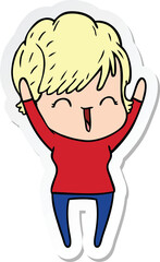 sticker of a cartoon laughing woman