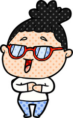 cartoon happy woman wearing spectacles
