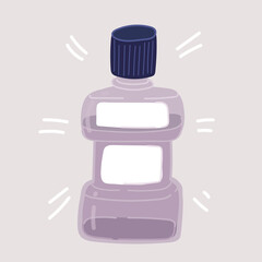 Vector illustration of bottle of mouthwash. Mint liquid for rinsing the mouth. Dental and oral care.