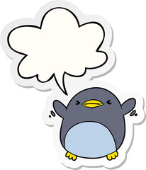 cute cartoon penguin flapping wings with speech bubble sticker