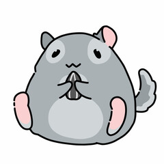 Cute cartoon chinchilla. The rodent eats the seed. Home pet isolated on white. Vector illustration.